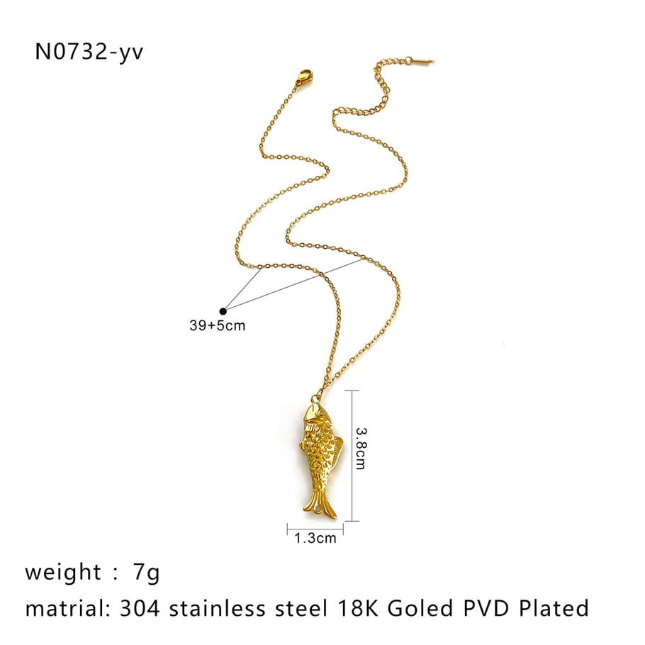 Collana con ciondolo a forma di pesce in acciaio inossidabile color oro, 1 pezzo 