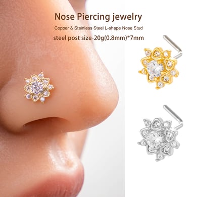 1 pièce de clou de nez luxueux en forme de fleur, couleur cuivre et or, serti de zircons pour femme h5 Image4