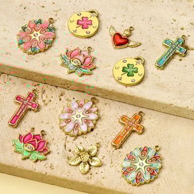 1 pieza de lujosa serie DIY Flor de acero inoxidable color dorado colgantes para mujer h5 Imagen3