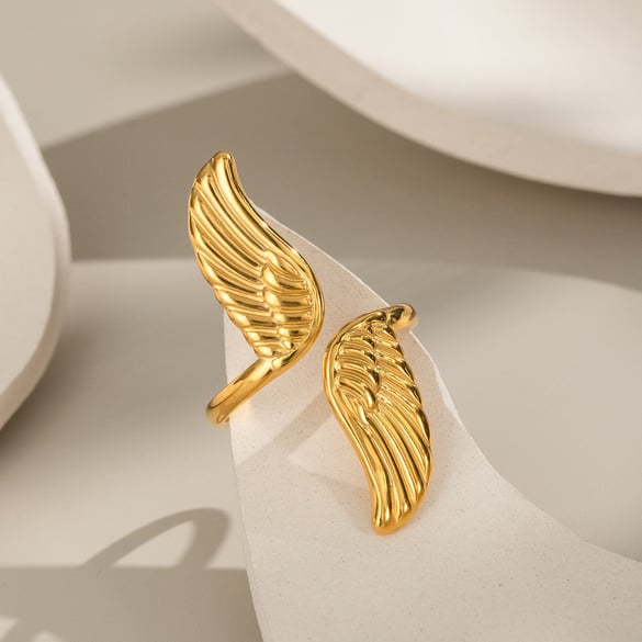 1 Piece Wings Stainless Steel Gold Color Statement Ring 2