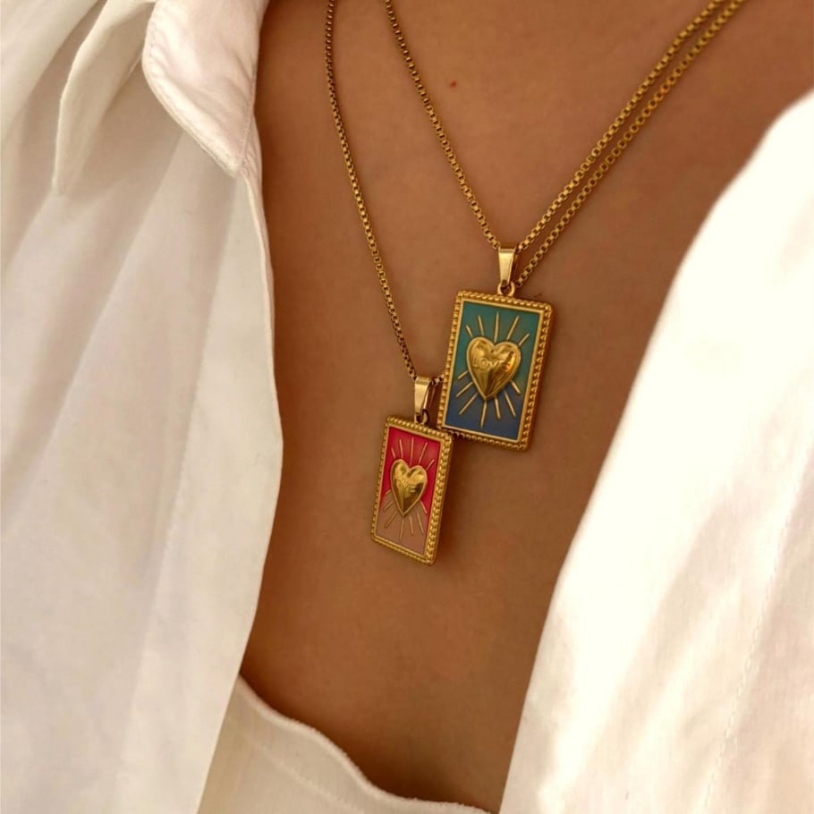 Collana con ciondolo a forma di cuore dei tarocchi in acciaio inossidabile, 1 pezzo Immagine3