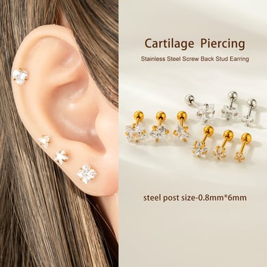 1 Piece Simple Heart Stainless Steel Zircon Women's Piercings Earrings h5 Picture5