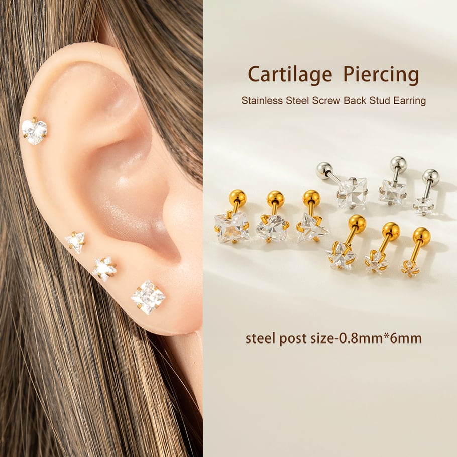 1 Piece Simple Heart Stainless Steel Zircon Women's Piercings Earrings Picture5