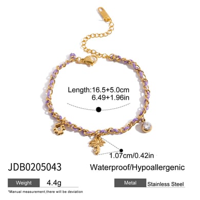 1 Stück Täglich Lila Kokospalme Edelstahl Gold Farbe Damen Charm Armbänder h5 Bild2