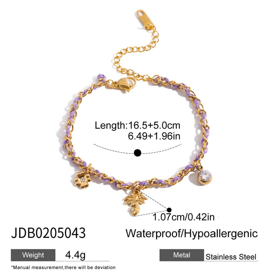 1 Stück Täglich Lila Kokospalme Edelstahl Gold Farbe Damen Charm Armbänder Bild2
