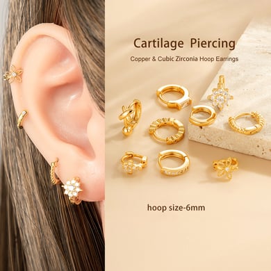 1 paire de boucles d&#39;oreilles créoles pour femme en forme de cœur simple, couleur cuivre et or, zircone h5 Image4
