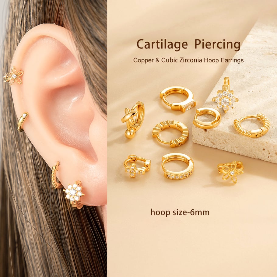 1 paire de boucles d&#39;oreilles créoles pour femme en forme de cœur simple, couleur cuivre et or, zircone Image4