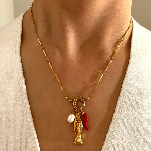 1 Piece Fish Stainless Steel Gold Color Pendant Necklace