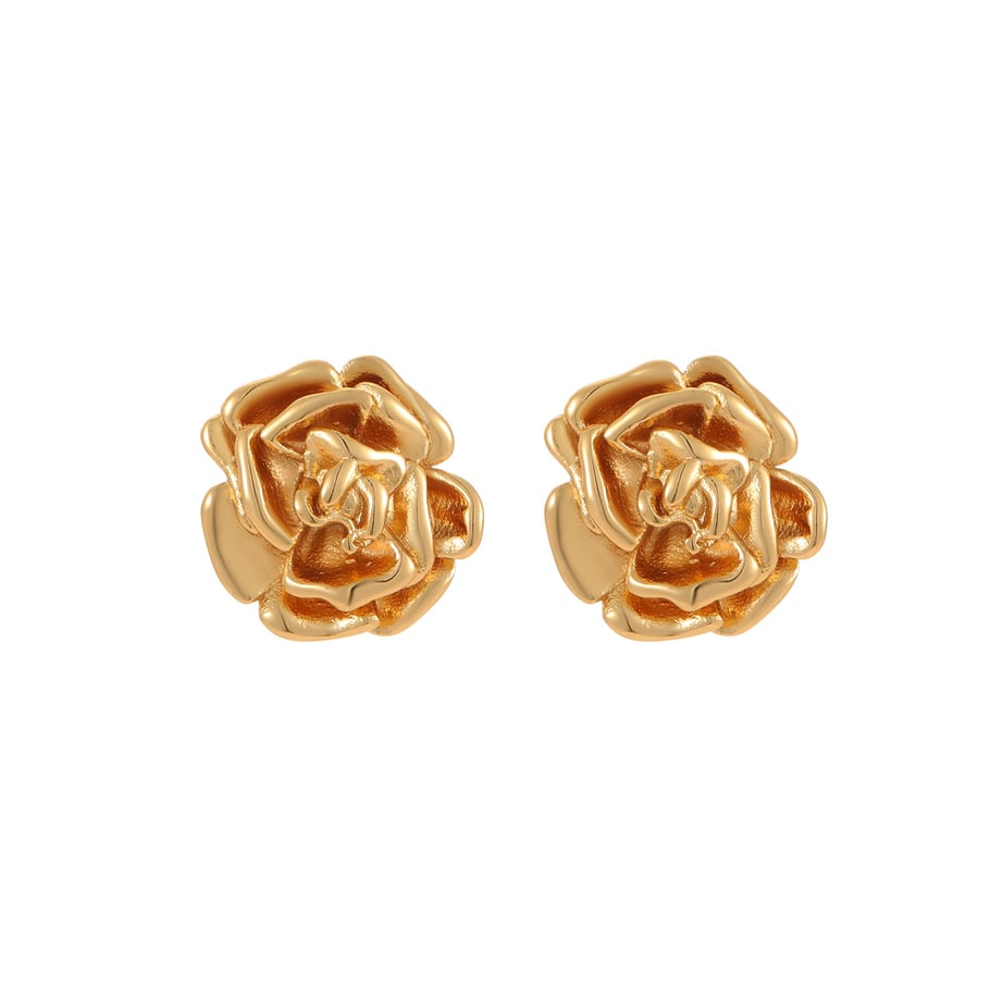 Pendientes de botón de acero inoxidable color dorado con diseño de flores diarias para mujer Imagen5