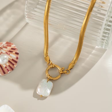 1 Piece Stainless Steel Gold Color Pearl Pendant Necklace h5 Picture4