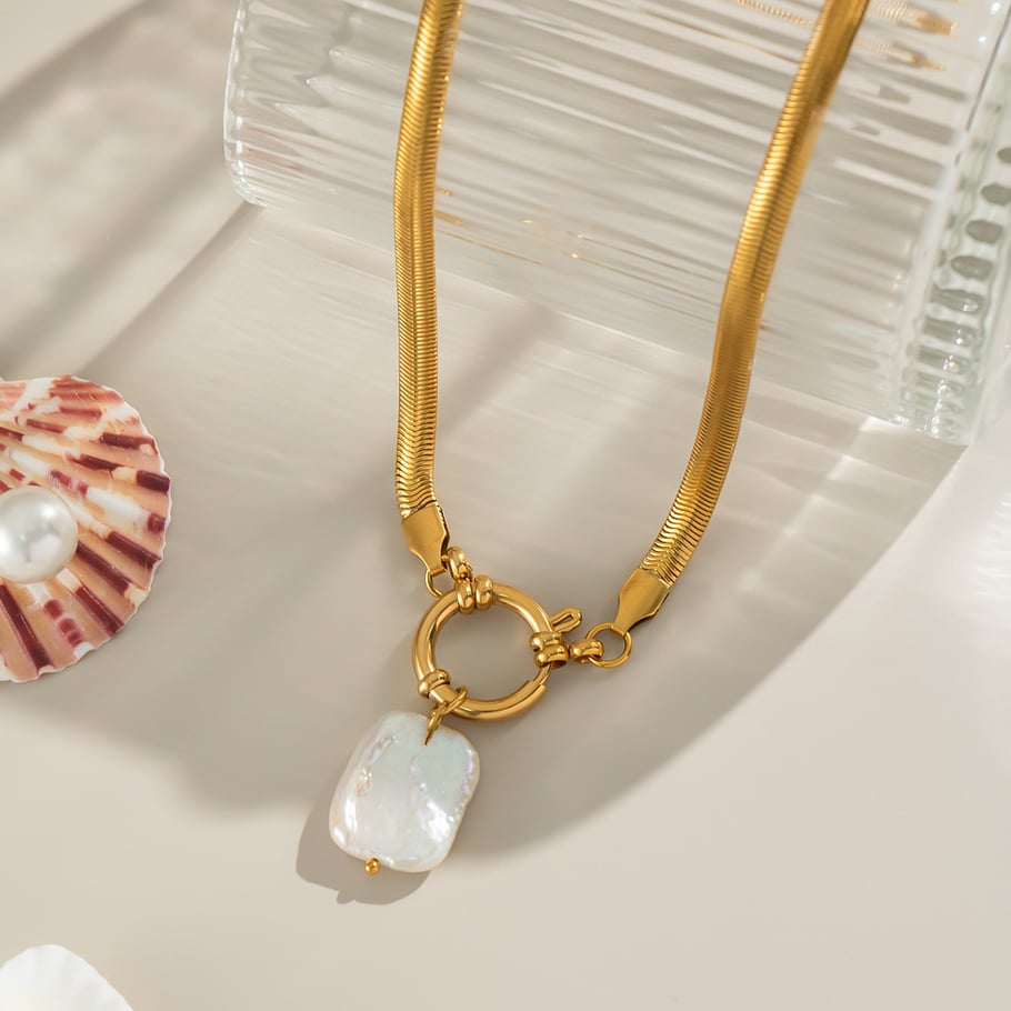 1 Piece Stainless Steel Gold Color Pearl Pendant Necklace Picture4