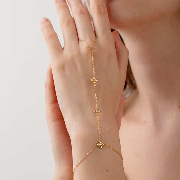 1 Piece Flower Stainless Steel Gold Color Finger-connected Bracelet
