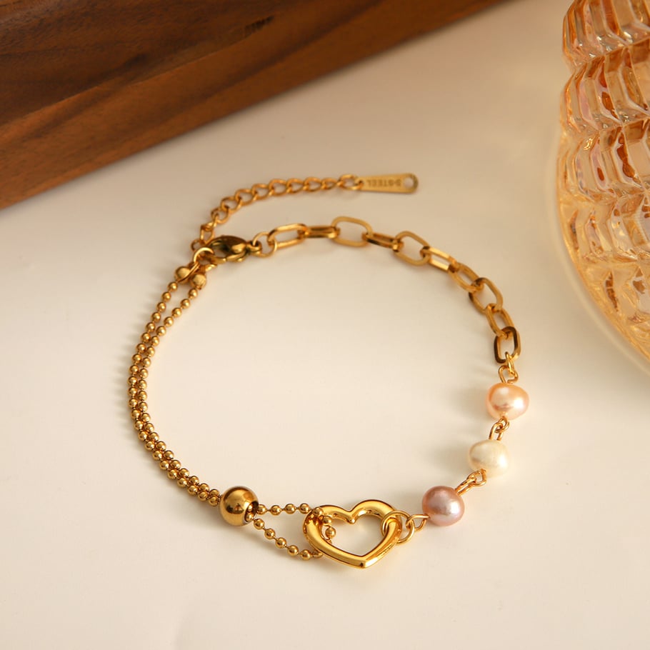 1 Pair Simple Series Sweet Heart Stainless Steel   Gold Color  Natural Stone Women's Chain Bracelets Picture4