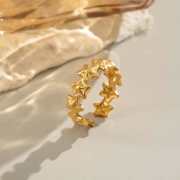1 Stück schlichter Stern Edelstahl Goldfarbe Minimalistischer Ring