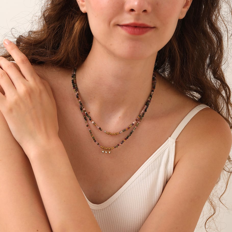 1 Pair Classic Series Retro Geometric Natural Stones   Unisex Beaded Necklaces Picture2