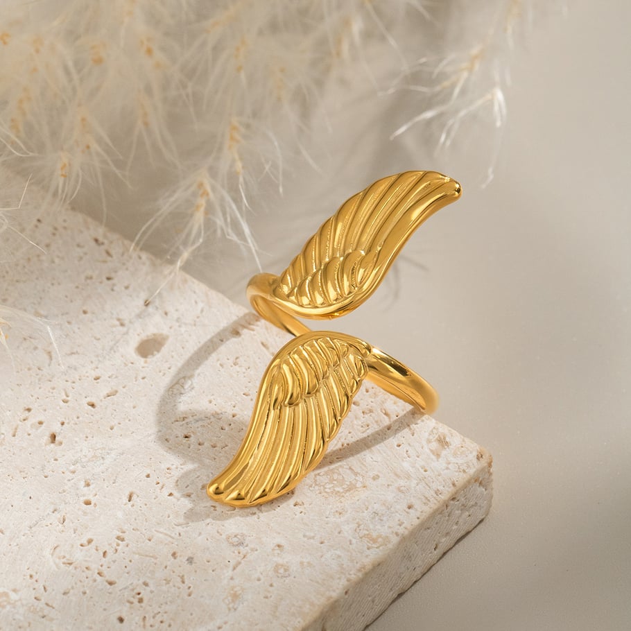 1 Piece Wings Stainless Steel Gold Color Statement Ring Picture4