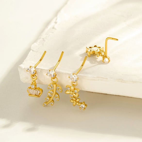 1 Paar Simple Series Simple Flower Kupfer Gold Farbe Zirkon Damen Nasenstecker
