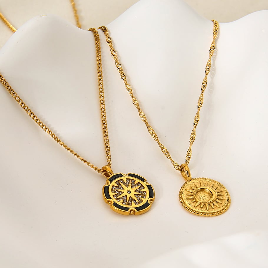 Classic Series Retro Sun/Moon Stainless Steel  Gold Color  Pendant Necklaces Picture4