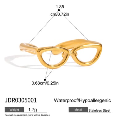 1 pièce de bagues de déclaration en acier inoxydable couleur or en forme de lunettes de personnalité h5 Image2