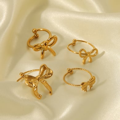 1 pezzo di anello regolabile in acciaio inossidabile color oro con nodo a fiocco dolce h5 Immagine4