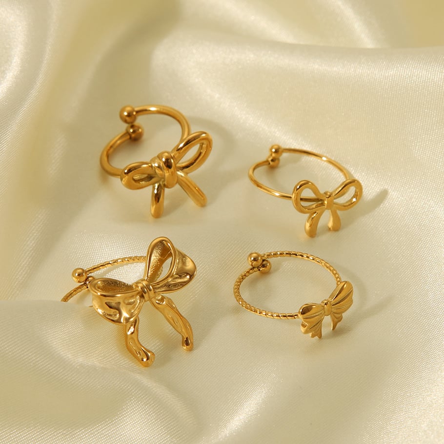 1 pezzo di anello regolabile in acciaio inossidabile color oro con nodo a fiocco dolce Immagine4