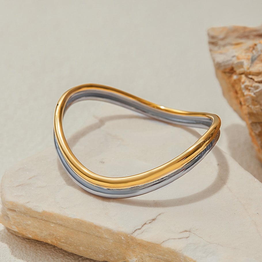 1 brazalete clásico irregular de acero inoxidable para mujer Imagen3