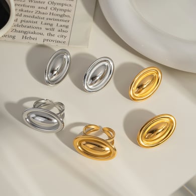 Conjuntos de pendientes sencillos de acero inoxidable de color dorado h5 Imagen4