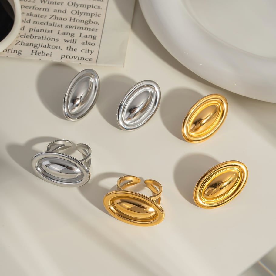 Conjuntos de pendientes sencillos de acero inoxidable de color dorado Imagen4