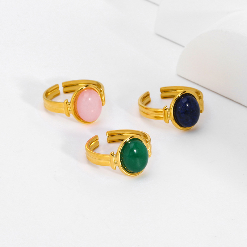 1 anello regolabile in acciaio inossidabile color oro con pietra naturale Immagine3