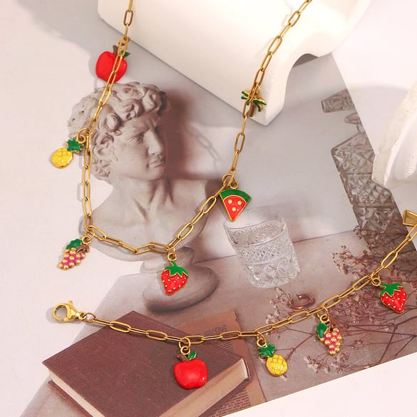 Süße Kirsche Frucht Edelstahl Damen Armband 2