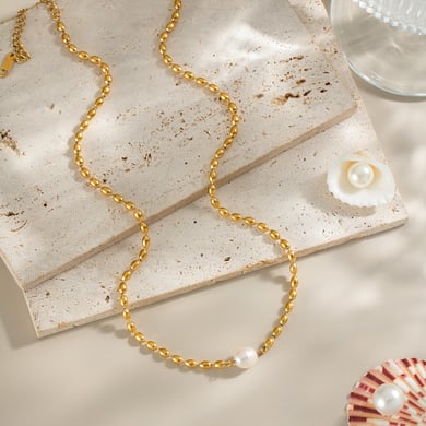 1 Piece Stainless Steel Gold Color Beaded Necklace h5 Picture2