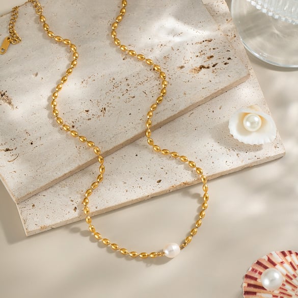 1 Stück Perlenkette aus Edelstahl in Goldfarbe