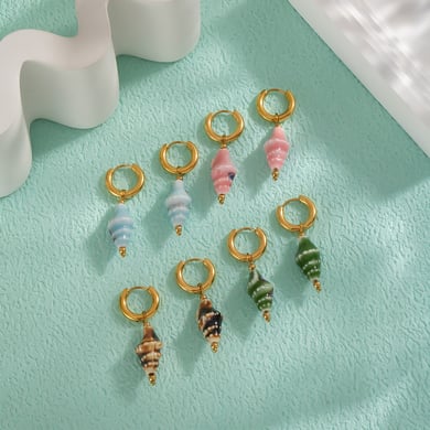 1 paio di orecchini pendenti in acciaio inossidabile color oro con conchiglia in ceramica h5 Immagine2