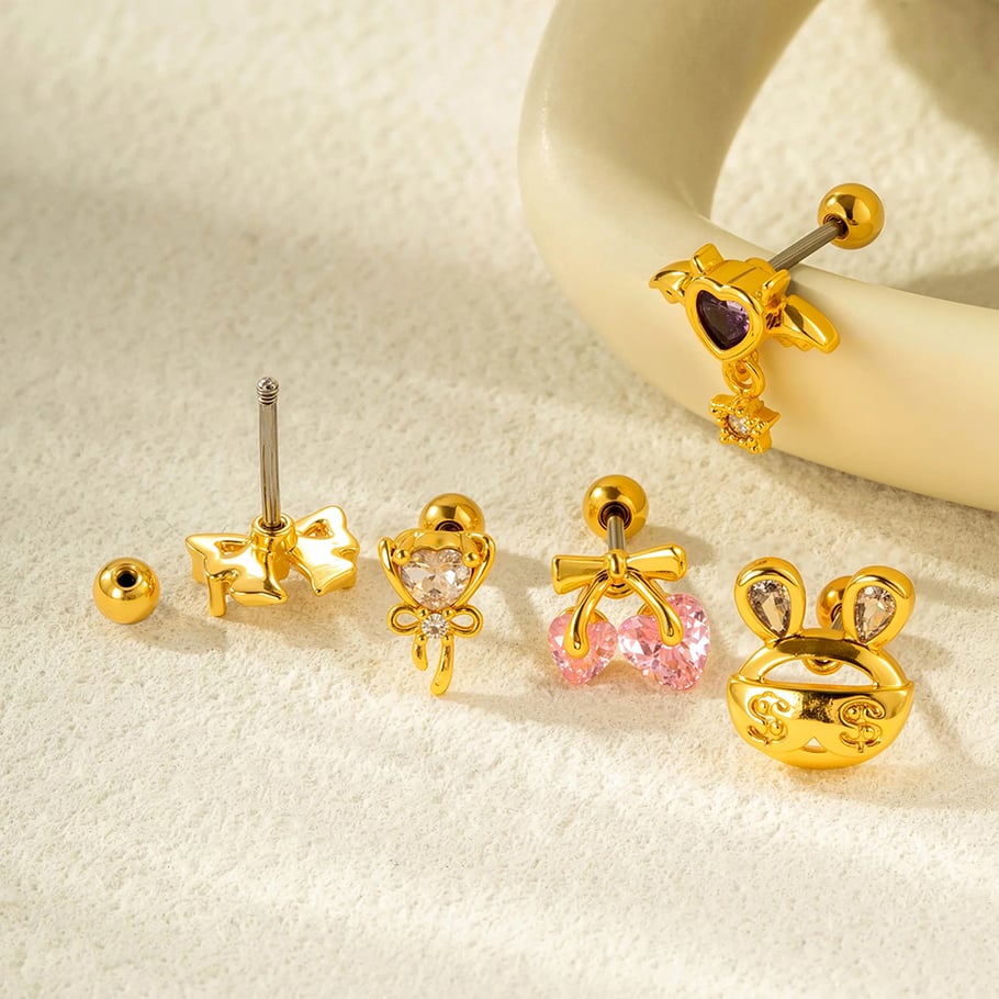 1 Piece Sweet Bow Knot Titanium Steel Zircon Women's Stud Earrings h5Picture3