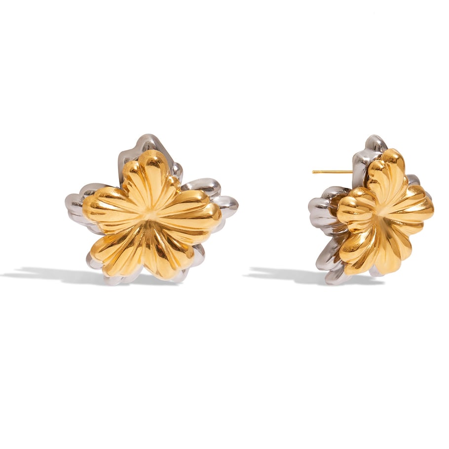 1 par de pendientes de botón de acero inoxidable dorados con diseño de flores de la serie clásica para mujer 