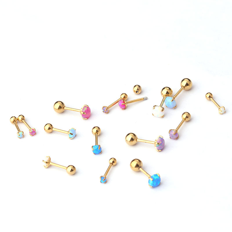 Boucles d&#39;oreilles piercing pour femme en acier inoxydable couleur or avec opale polychrome Image6