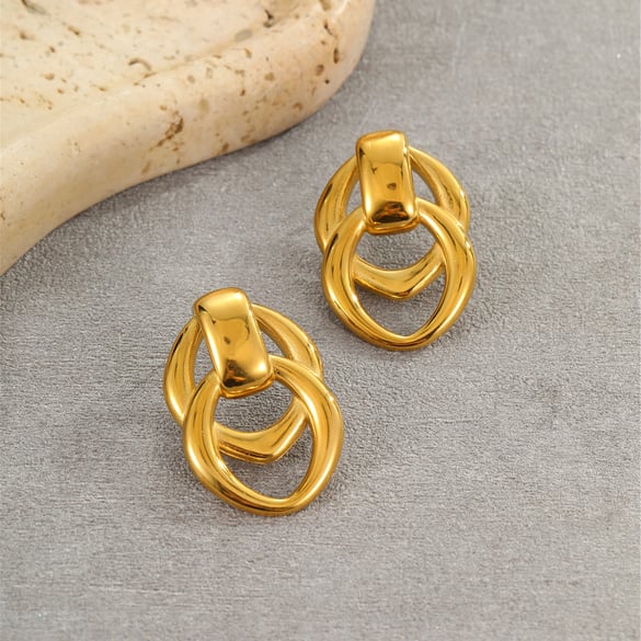 Simple Series Daily Geometric Stainless Steel Gold Color Women's Hoop Earrings 2