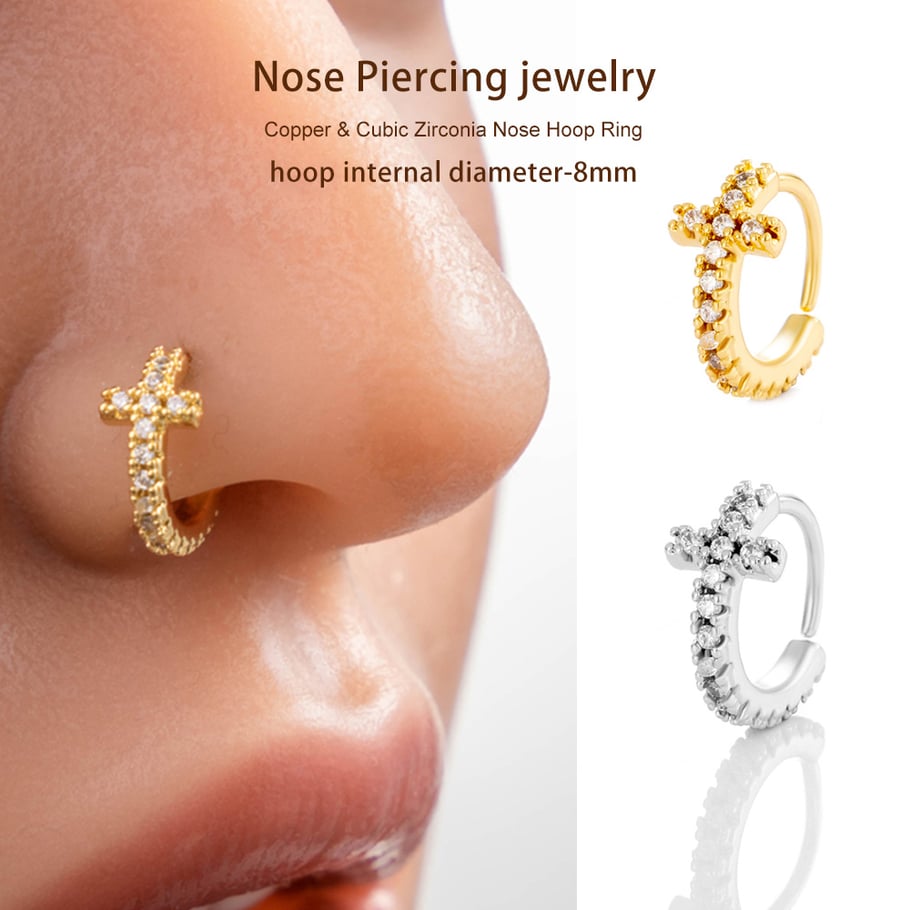1 pièce délicate croix cuivre couleur or zircon nez pour femme Image3