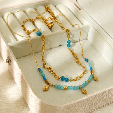 Collares en capas de acero inoxidable dorado con diseño geométrico retro para mujer h5 Imagen4