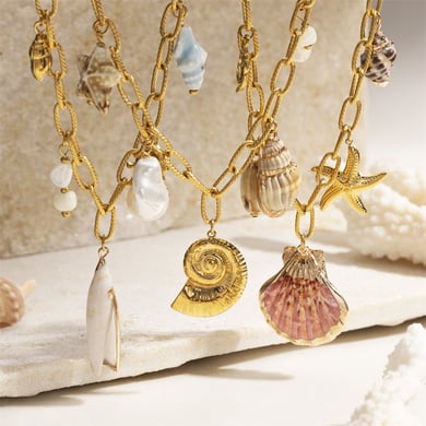 1 Stück Halsketten mit Muschelanhänger aus ozeanischem Edelstahl in Goldfarbe h5 Bild4
