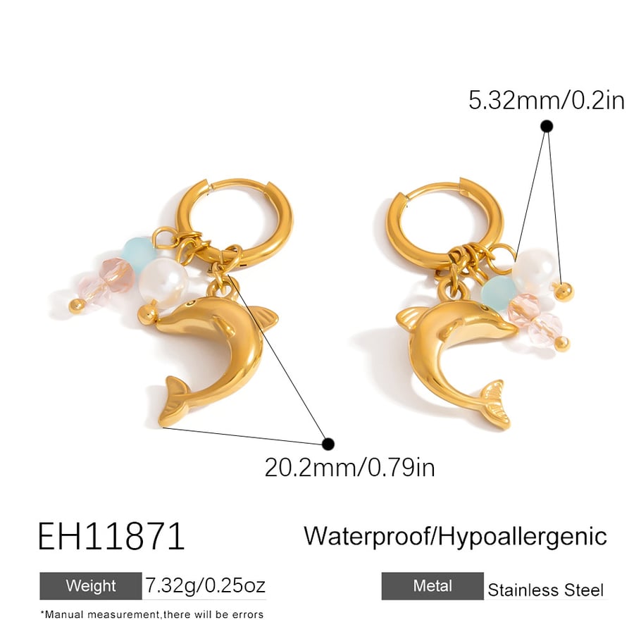 1 paio di orecchini pendenti color oro in acciaio inossidabile Oceanic Immagine2