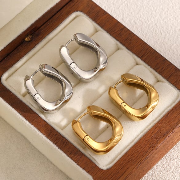 1 Pair Stainless Steel  Gold Color Hoop Earrings
