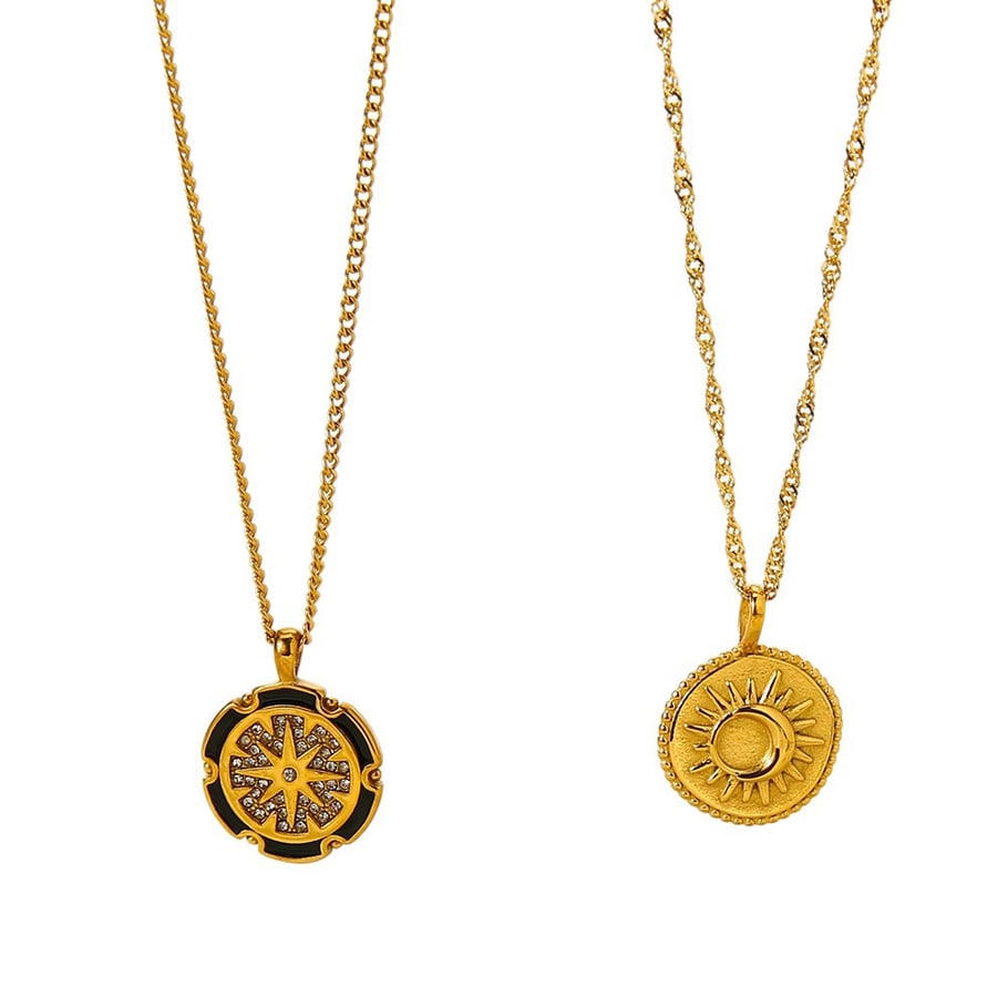 Classic Series Retro Sun/Moon Stainless Steel  Gold Color  Pendant Necklaces Picture5