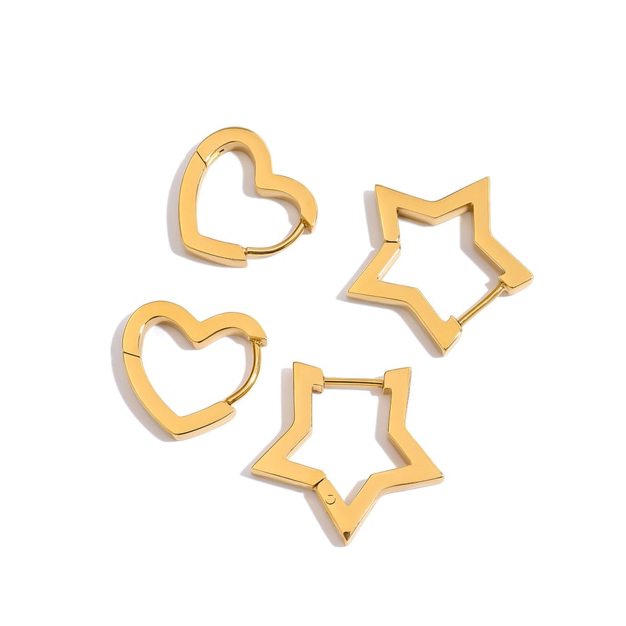 1 Paar Creolen aus Edelstahl der Simple Series mit klassischem Stern in Goldfarbe für Damen Bild5