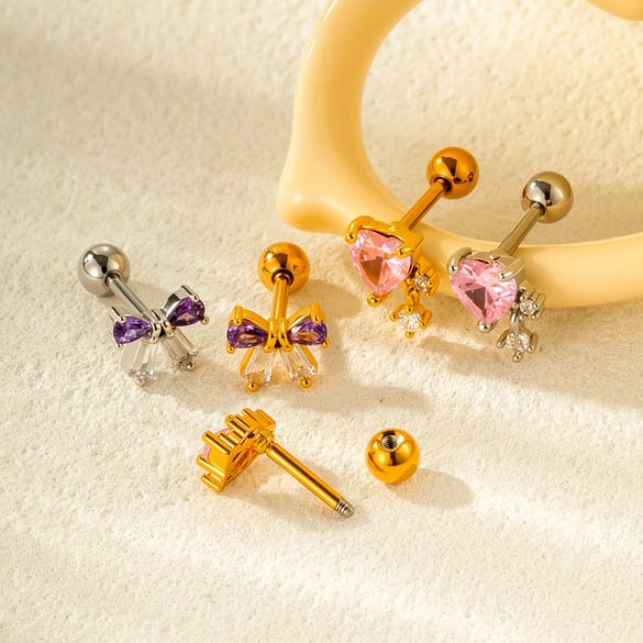 Pendientes de mariposa de acero y titanio con circonitas para mujer (1 unidad) 2