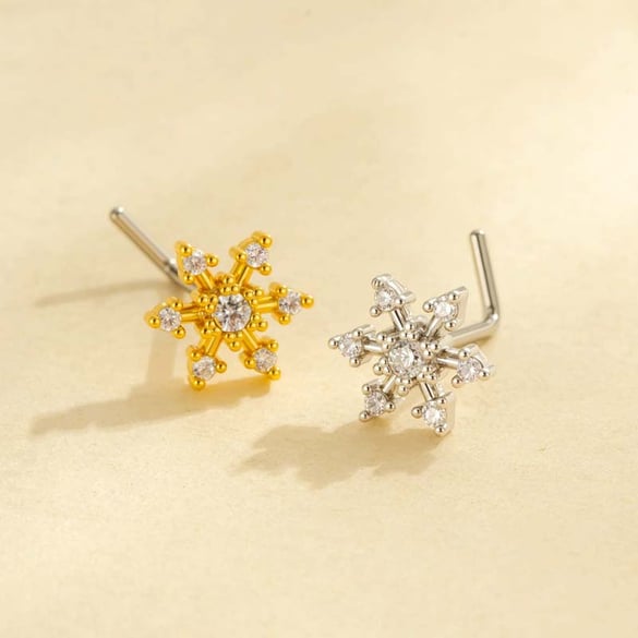 1 Piece Snowflake Copper Gold Color Zircon Women's Nose Stud