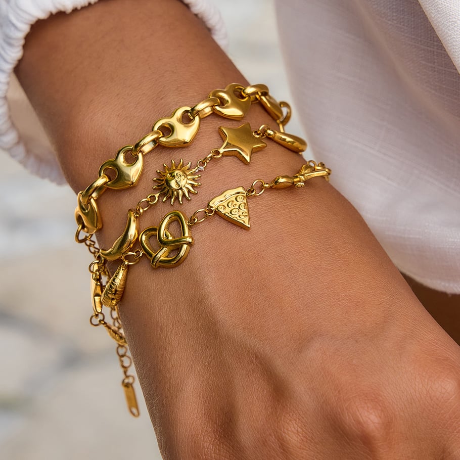 1 Stück Charm-Armbänder aus Edelstahl in Lebensmittelform in Goldfarbe für Damen Bild4