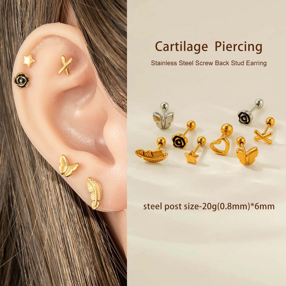 1 Stück Edelstahl Goldfarben Piercings Ohrring Bild4