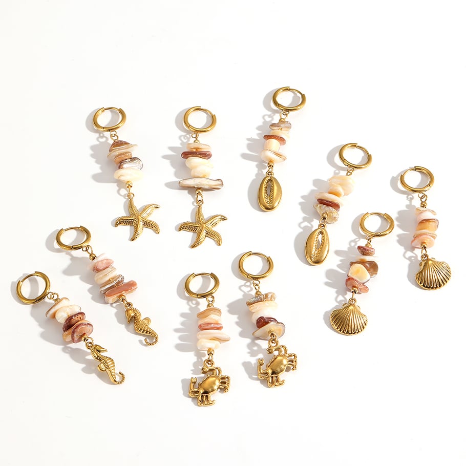 1 par de pendientes colgantes de acero inoxidable color dorado oceánico Imagen3
