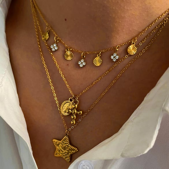 1 Piece Cross Stainless Steel Gold Color Pendant Necklace 2